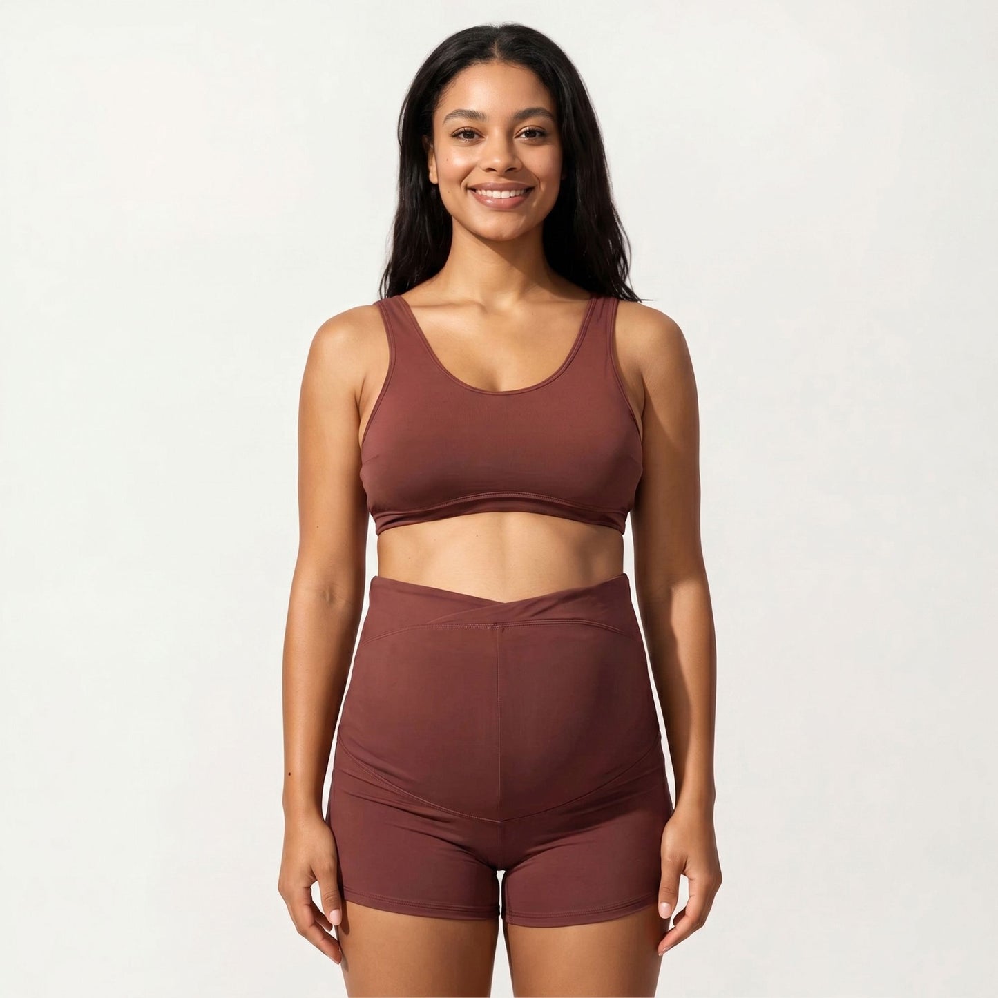 Two-Piece Maternity Swimwear Set with Cropped Tank Top and High-Waisted Shorts