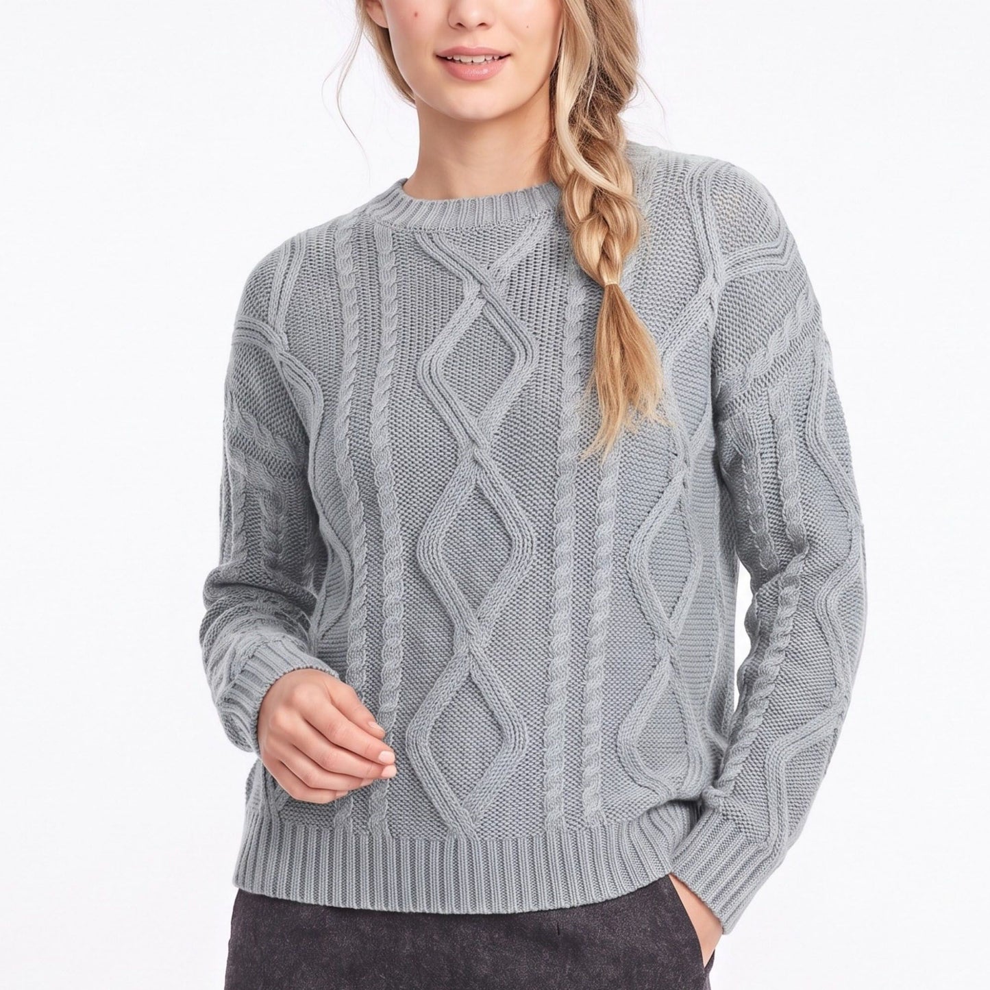 Cable Knit Crew Neck Pullover Sweater