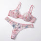 Floral Print Sheer Mesh Underwire Bra and Panty Two Piece Lingerie Set