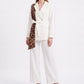 Long Sleeve Blazer and Pants Two Piece Set with Draped Scarf Detail