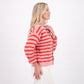 Striped Button-Front Crew Neck Knit Cardigan