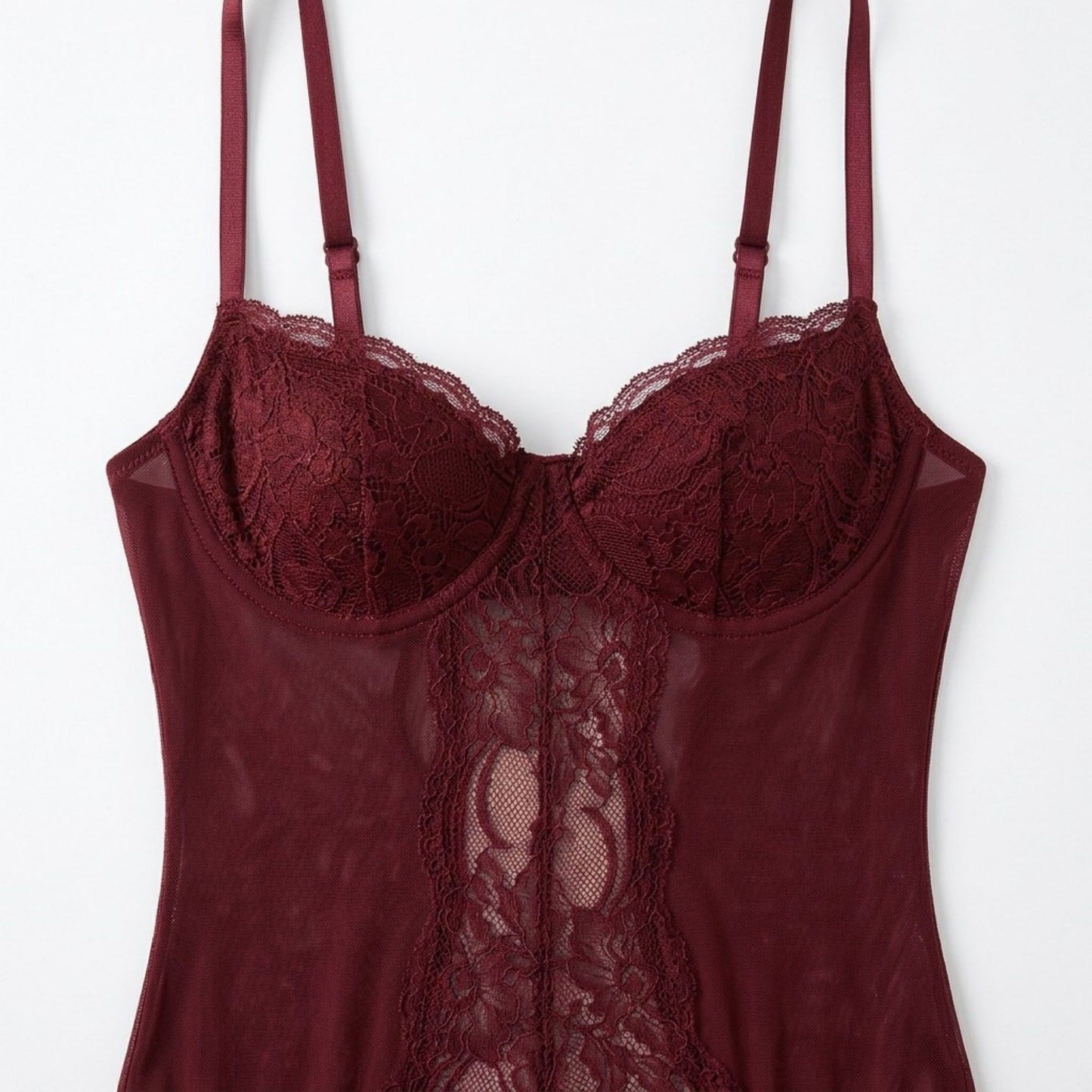 Floral Lace Mesh Bodysuit with Underwire Cups and Adjustable Straps