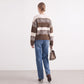 Sequin Striped Fuzzy Knit Crewneck Pullover Sweater