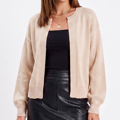 Open Front Knit Cardigan Sweater with Long Sleeves