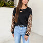 Crisscross V-Neck Top with Leopard Print Sleeves