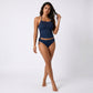 2-Piece Shimmer Tankini Set with Halter Top Pearl Detail and Side Tie Bottom