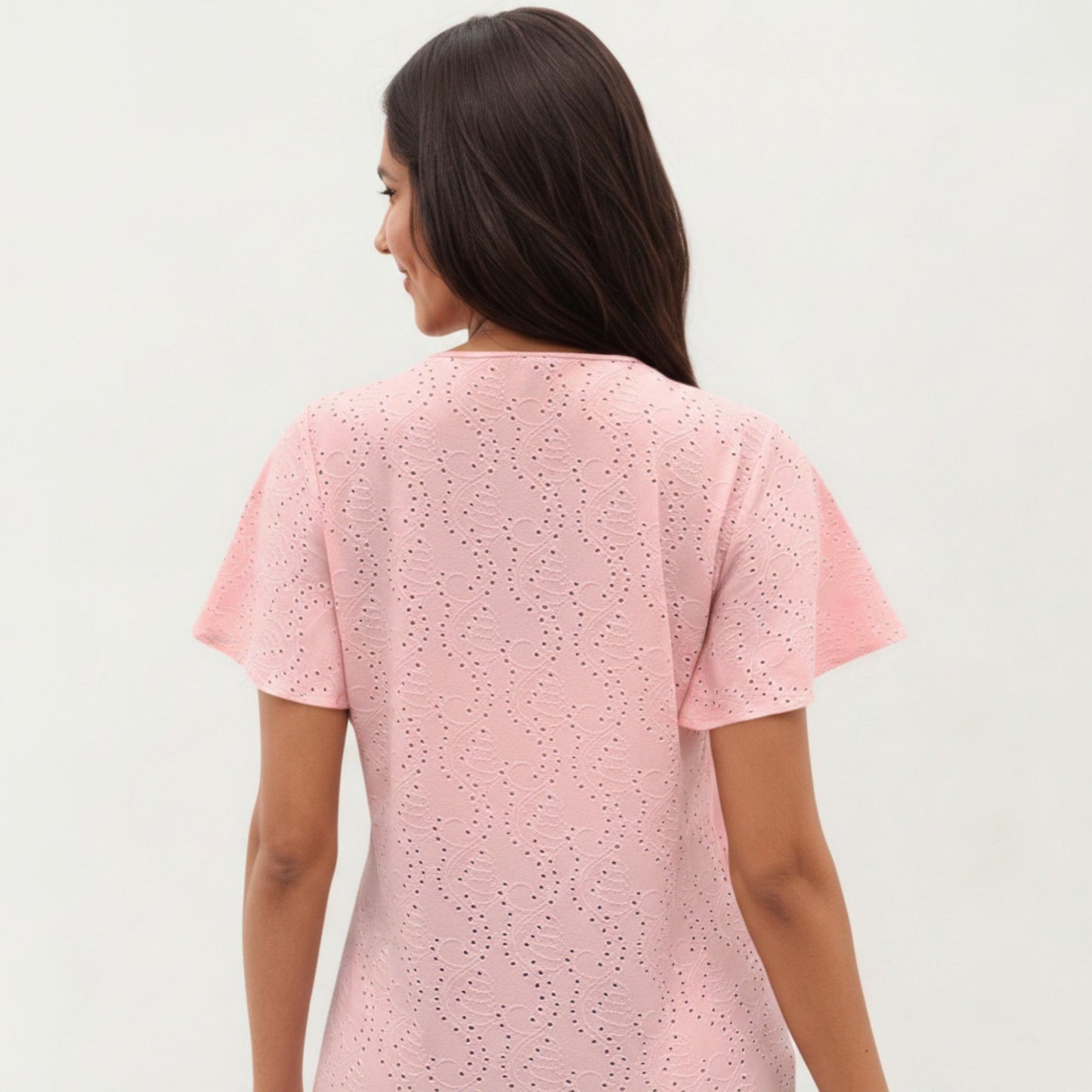 Short Sleeve Eyelet V-Neck Top with Floral Embroidery and Flutter Sleeves