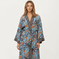 Floral Paisley Maxi Dress with Long Sleeves Adjustable Waist Tie and Flowing Relaxed Fit