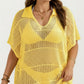 Mesh Swim Cover Up Dress with Open Knit Design Collared Neckline Short Sleeves Relaxed Fit