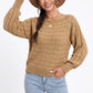 Boat Neck Cable Knit Long Sleeve Pullover Sweater