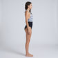 Printed Halter One Piece Swimsuit with Deep V-Neck Contrast Waist Panel and Classic Leg
