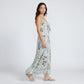 Floral Print Tie Front Maxi Dress with Spaghetti Straps and Flowy Skirt