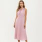 Sleeveless Midi Dress with Pleated Skirt and Tie Neck Detail