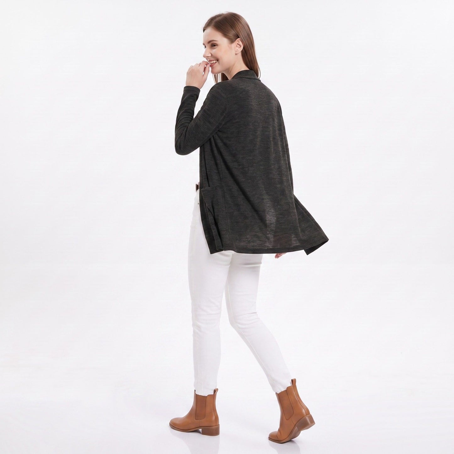 Open Front Cardigan with Front Pockets