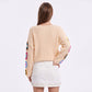 Crochet Floral Sleeve Knit Pullover Sweater with Long Sleeves