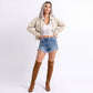 Cropped Button Front Shirt Jacket with Patch Pockets