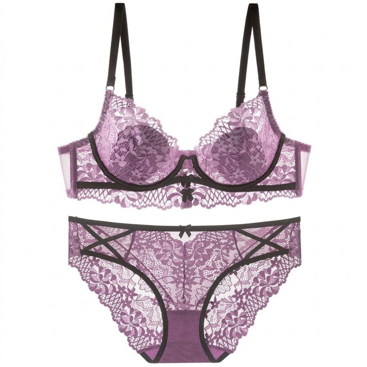 2 Piece Floral Lace Underwire Bra and Panty Lingerie Set
