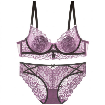 2 Piece Floral Lace Underwire Bra and Panty Lingerie Set