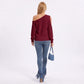One Shoulder Cold Shoulder Pointelle Knit Long Sleeve Sweater
