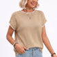 Short Sleeve Sweater Top Scallop Trim Crew Neck Knit Blouse
