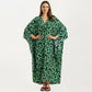 Floral Print Kaftan Maxi Dress with V-Neck Button Front and Flowy Batwing Sleeves