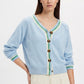Contrast Stripe V-Neck Button-Front Knit Cardigan