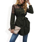 Long Sleeve Button-Up Tunic Shirt with Lace Panels Waist Tie