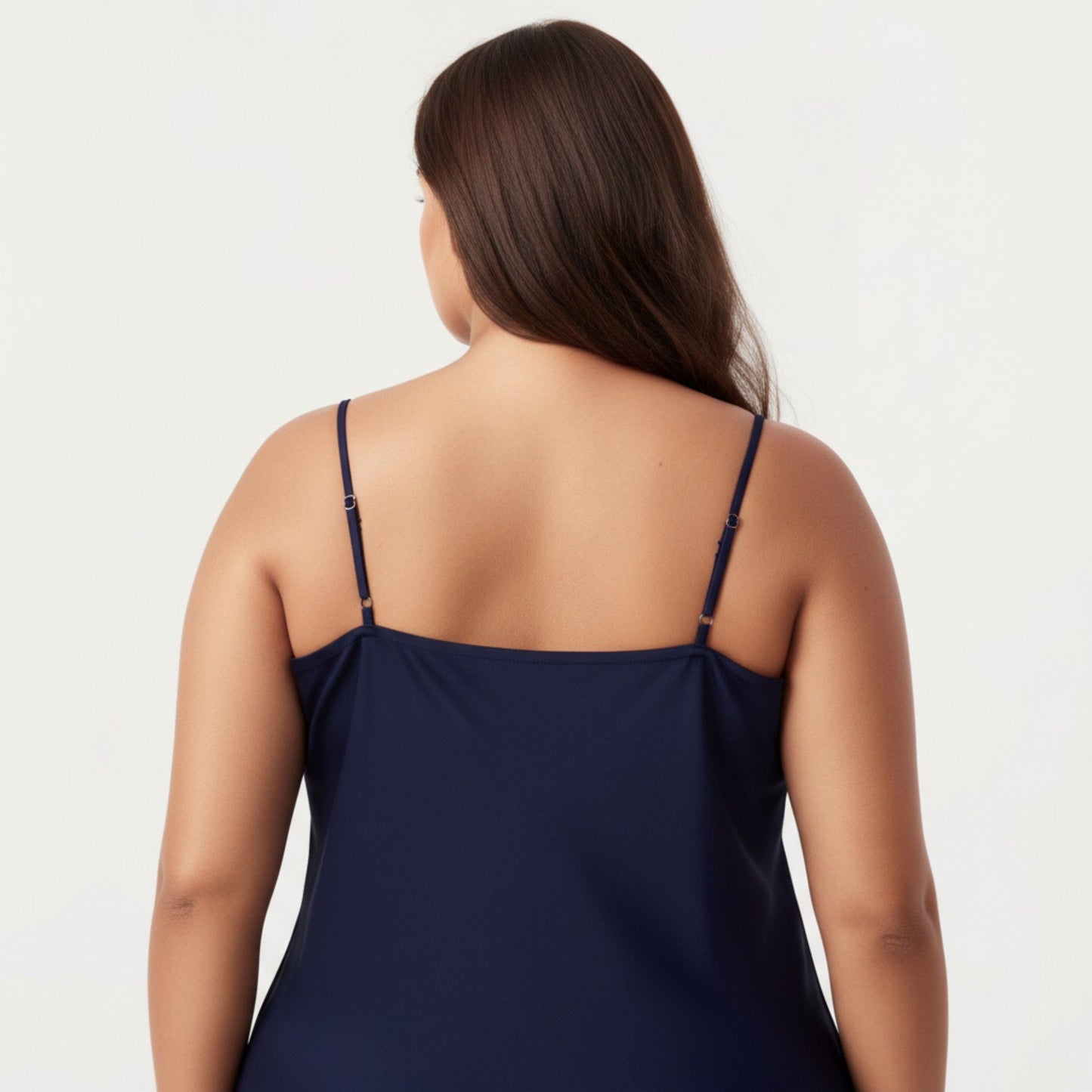 Plus Size Satin Slip Nightgown with Adjustable Spaghetti Straps Midi Length Relaxed Fit Sleepwear Dress