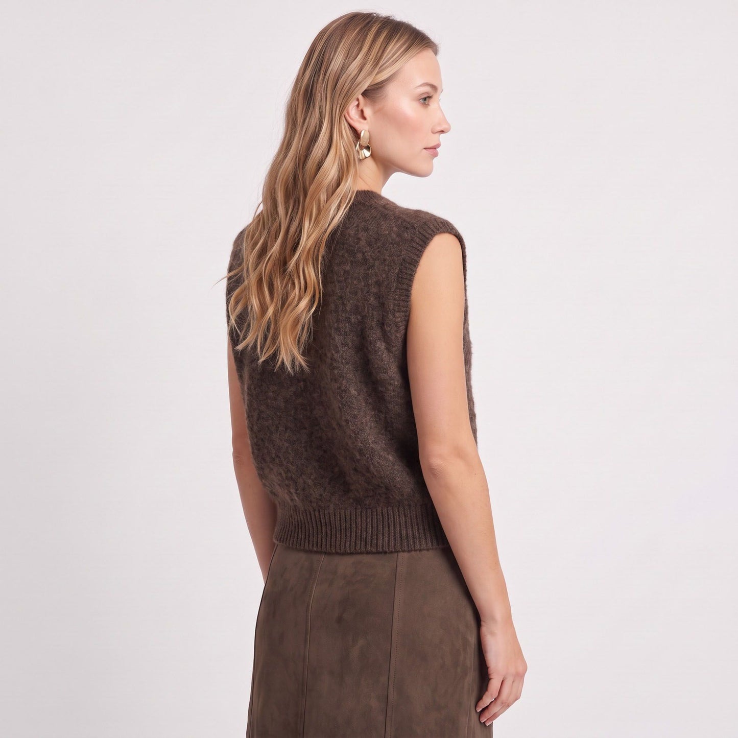 Sleeveless Full Zip Knit Sweater Vest