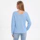 V Neck Textured Knit Pullover Sweater with Long Sleeves