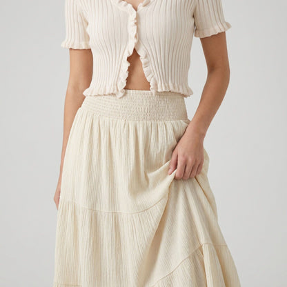 High Waist Smocked Tiered Maxi Skirt Boho Flowy Textured Long Skirt