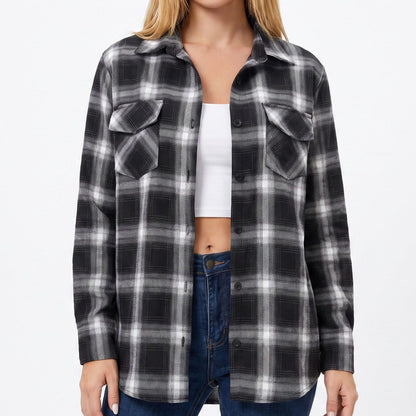 Plaid Button Front Long Sleeve Shirt with Flap Chest Pockets