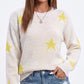 Star Print Crew Neck Long Sleeve Knit Pullover Sweater