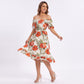 Tropical Floral Square Neck Smocked Waist Midi Dress