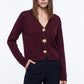 V Neck Decorative Gold Button Knit Cardigan Sweater