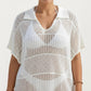 Mesh Swim Cover Up Dress with Open Knit Design Collared Neckline Short Sleeves Relaxed Fit