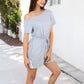 Off-Shoulder Romper with Adjustable Waist and Lace Trim