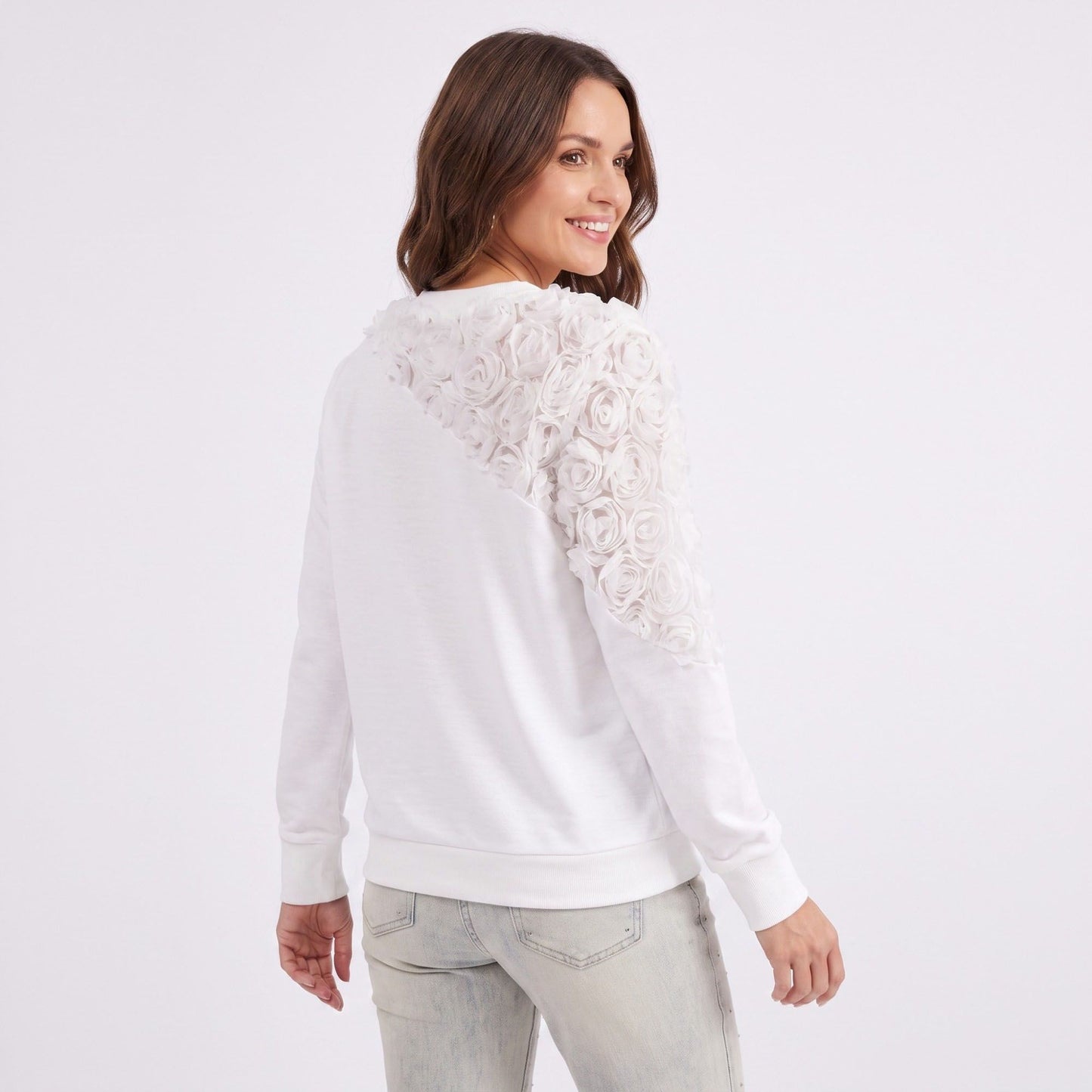 3D Floral Applique Crew Neck Long Sleeve Sweatshirt