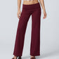 Foldover Waistband Full-Length Wide-Leg Trousers