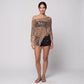 Open Knit Sequin Fringe Asymmetrical Poncho Shawl Cover Up with Draped One Shoulder Styling
