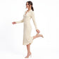 Ribbed Polo Midi Dress Long Sleeve Collared Button Placket Knit Dress