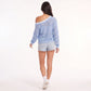 Openwork Mesh V-Neck Long Sleeve Sweater
