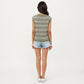 Sleeveless Striped Knit Top with Shoulder Button Detail and Relaxed Fit