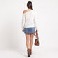Chevron Pointelle V-Neck Long Sleeve Knit Sweater