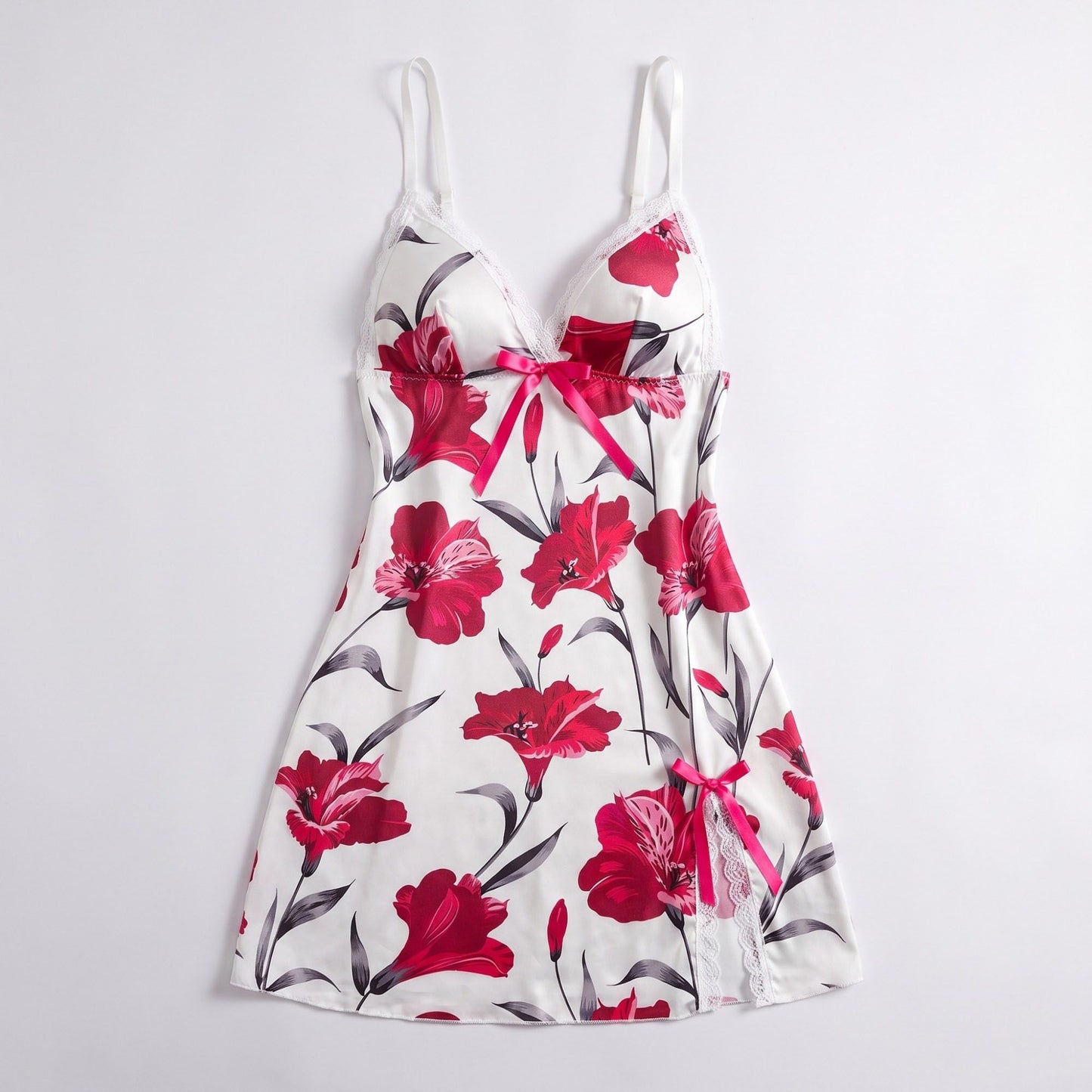 Floral Satin Lace Chemise Nightgown