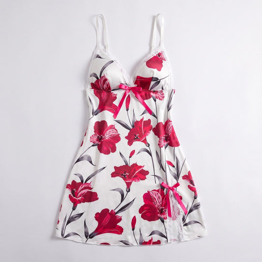Floral Satin Lace Chemise Nightgown