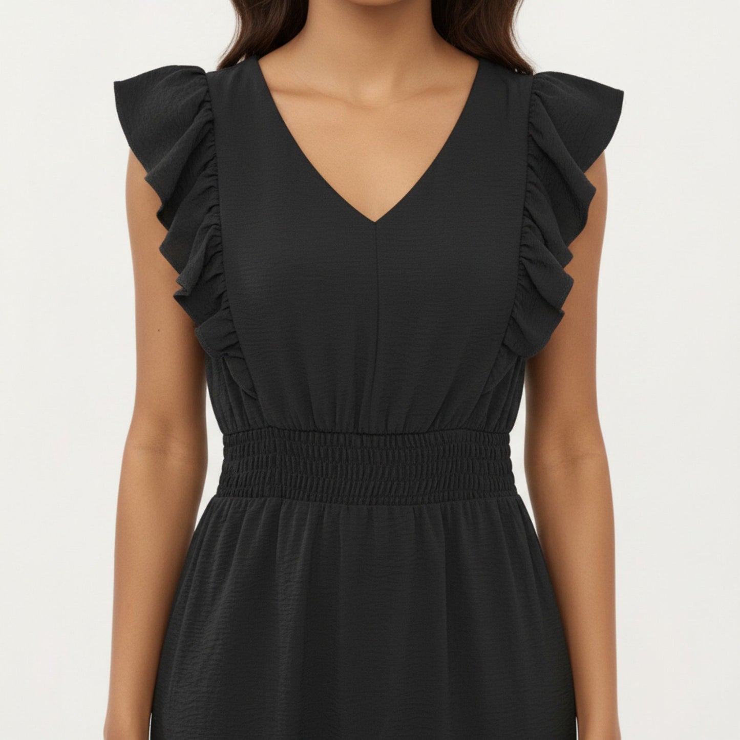 Tiered Midi Dress with Ruffle Sleeves and Smocked Waist
