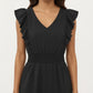 Tiered Midi Dress with Ruffle Sleeves and Smocked Waist