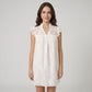 Floral Lace Texture Ruffle Sleeve Mini Dress with Split Neckline Gathered Yoke and Relaxed Shift Silhouette