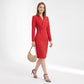 Long Sleeve Blazer Dress with Shawl Collar and Buttoned Waist